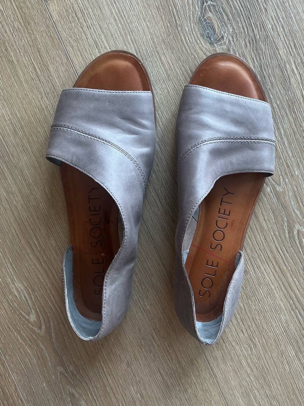 Sole Society Gray Leather Open-Toe Sandals size 7